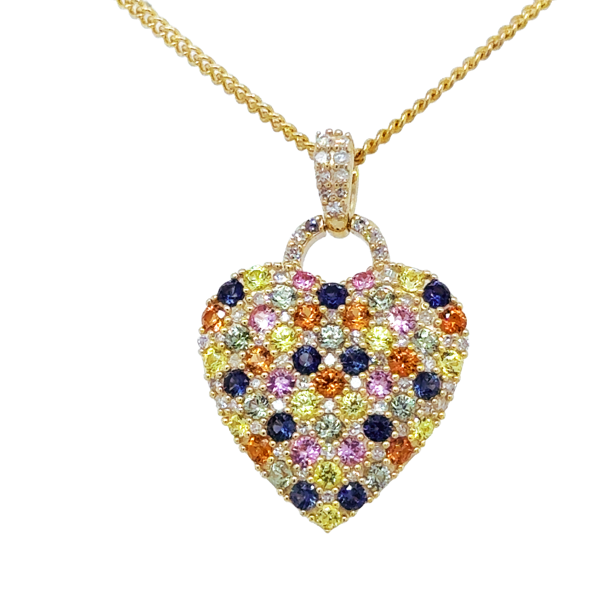 9ct Yellow Gold Multi-Coloured Sapphire and Diamond Heart Enhancer Pendant