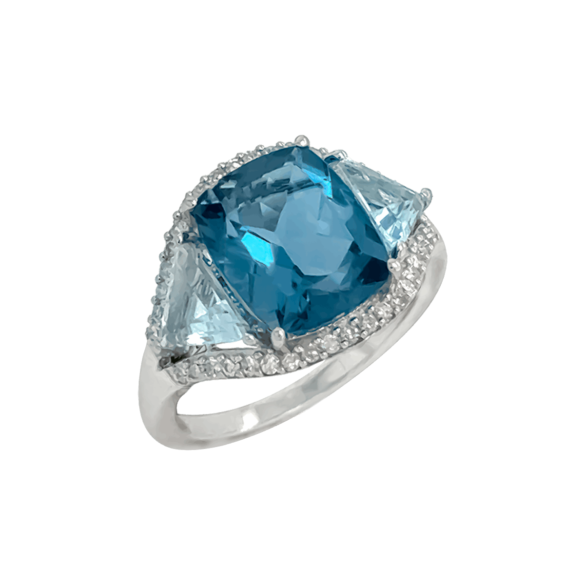 9ct White Gold London Blue Topaz, Sky Blue Topaz and Diamond Dress Ring