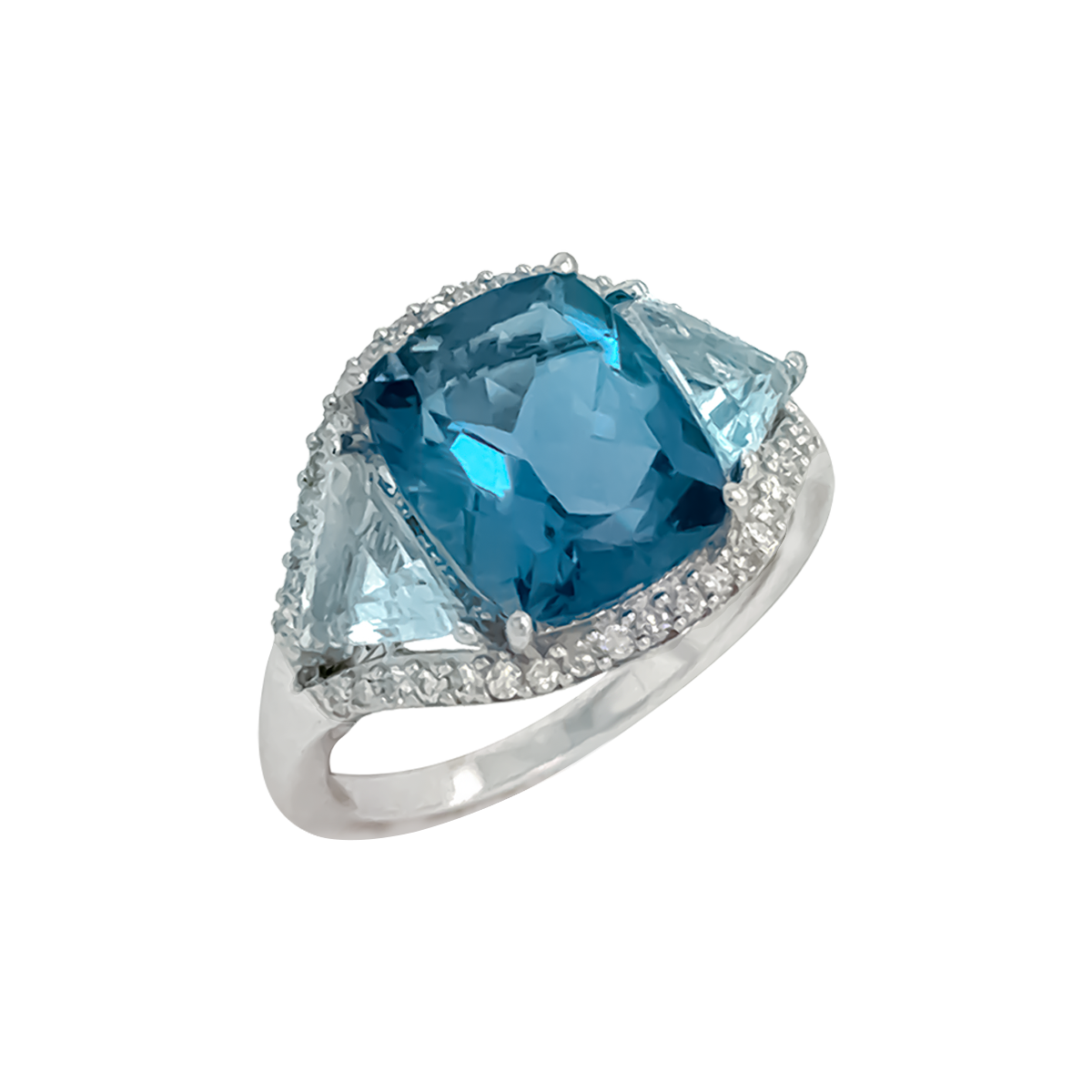 9ct White Gold London Blue Topaz, Sky Blue Topaz and Diamond Dress Ring