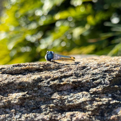18ct Yellow and White Gold Blue Sapphire and Diamond Ring