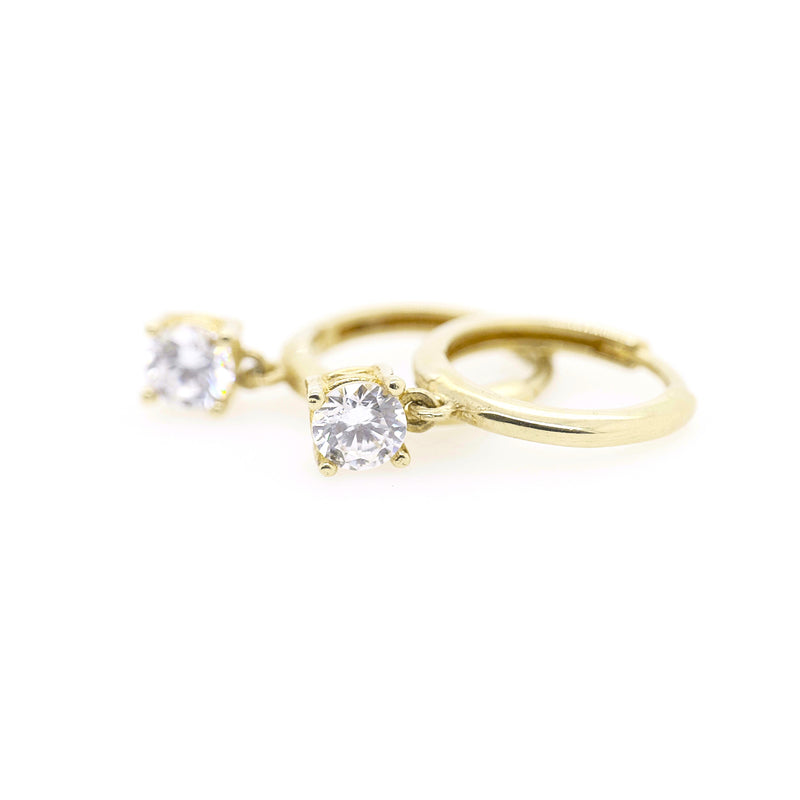 9ct Yellow Gold Small Huggies With CZ Drop