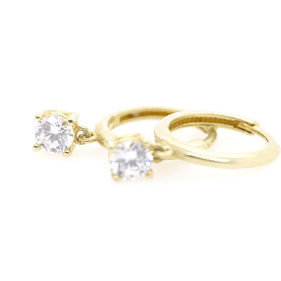 9ct Yellow Gold Small Huggies With CZ Drop