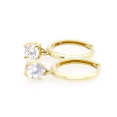 9ct Yellow Gold Small Huggies With CZ Drop