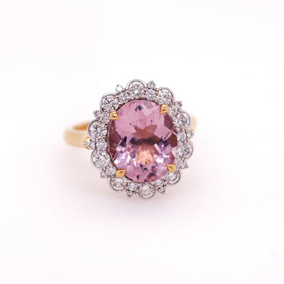 18ct Rose/White Gold Morganite and Diamond Ring