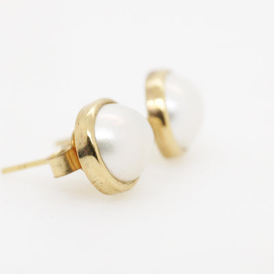 Handmade 9ct Yellow Gold Mabe Pearl Stud Earrings