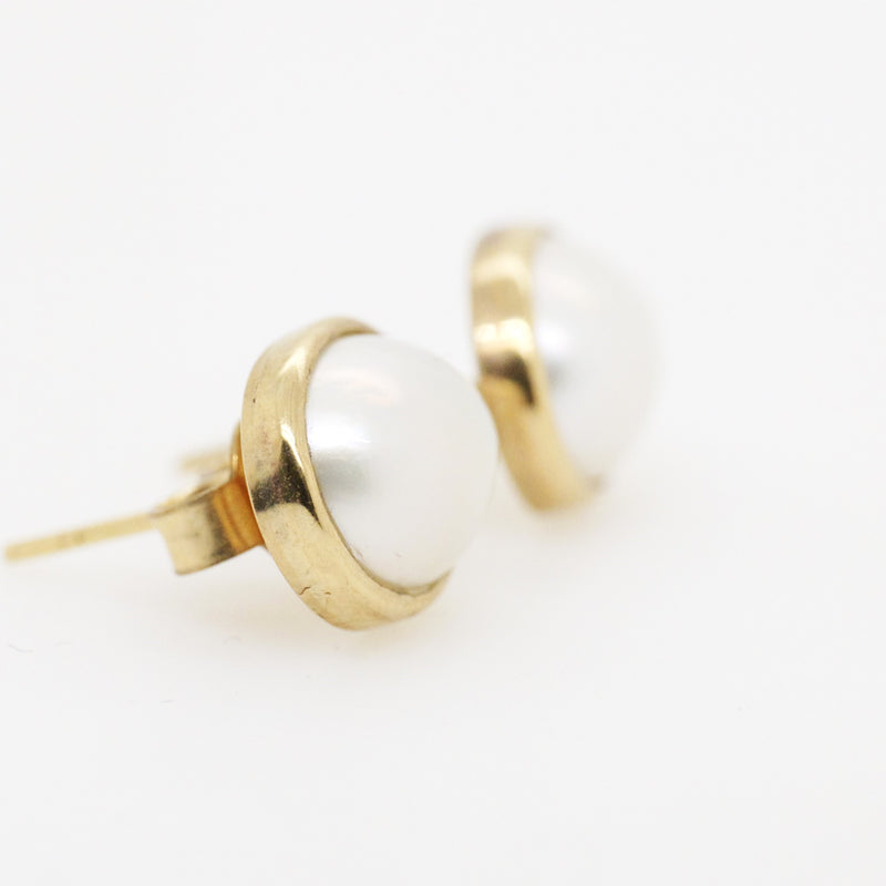 Handmade 9ct Yellow Gold Mabe Pearl Stud Earrings