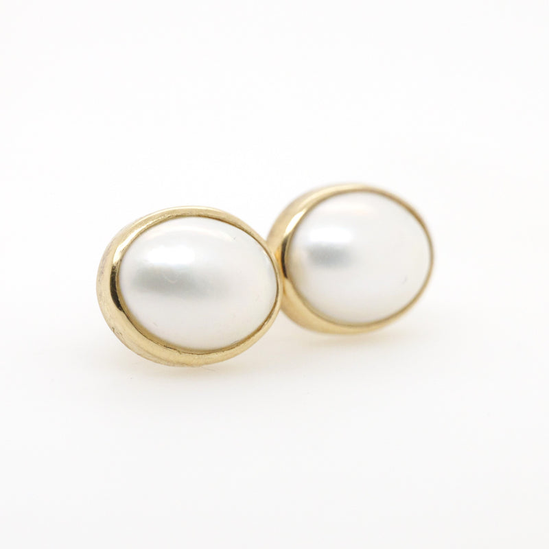 Handmade 9ct Yellow Gold Mabe Pearl Stud Earrings