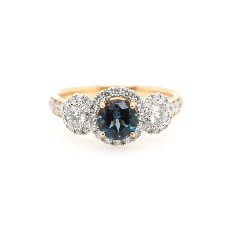 18ct Rose and White Gold London Blue Topaz and Diamond Ring