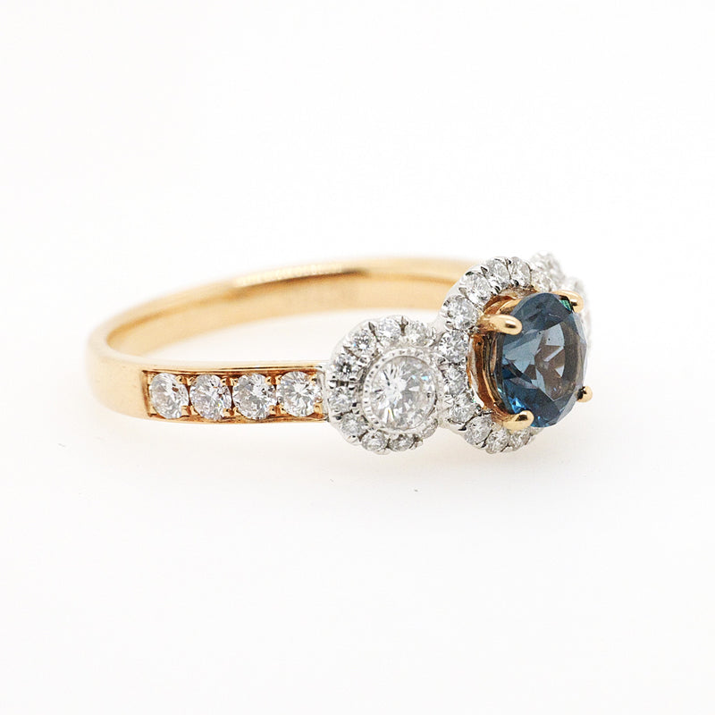 18ct Rose and White Gold London Blue Topaz and Diamond Ring