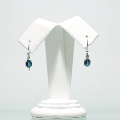9ct White Gold Oval Blue Sapphire Shephard Hook Earrings