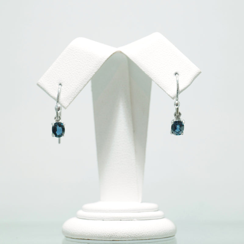 9ct White Gold Oval Blue Sapphire Shephard Hook Earrings