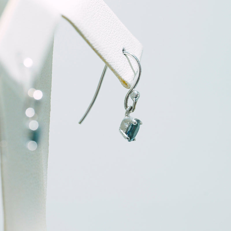 9ct White Gold Oval Blue Sapphire Shephard Hook Earrings