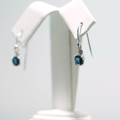 9ct White Gold Oval Blue Sapphire Shephard Hook Earrings