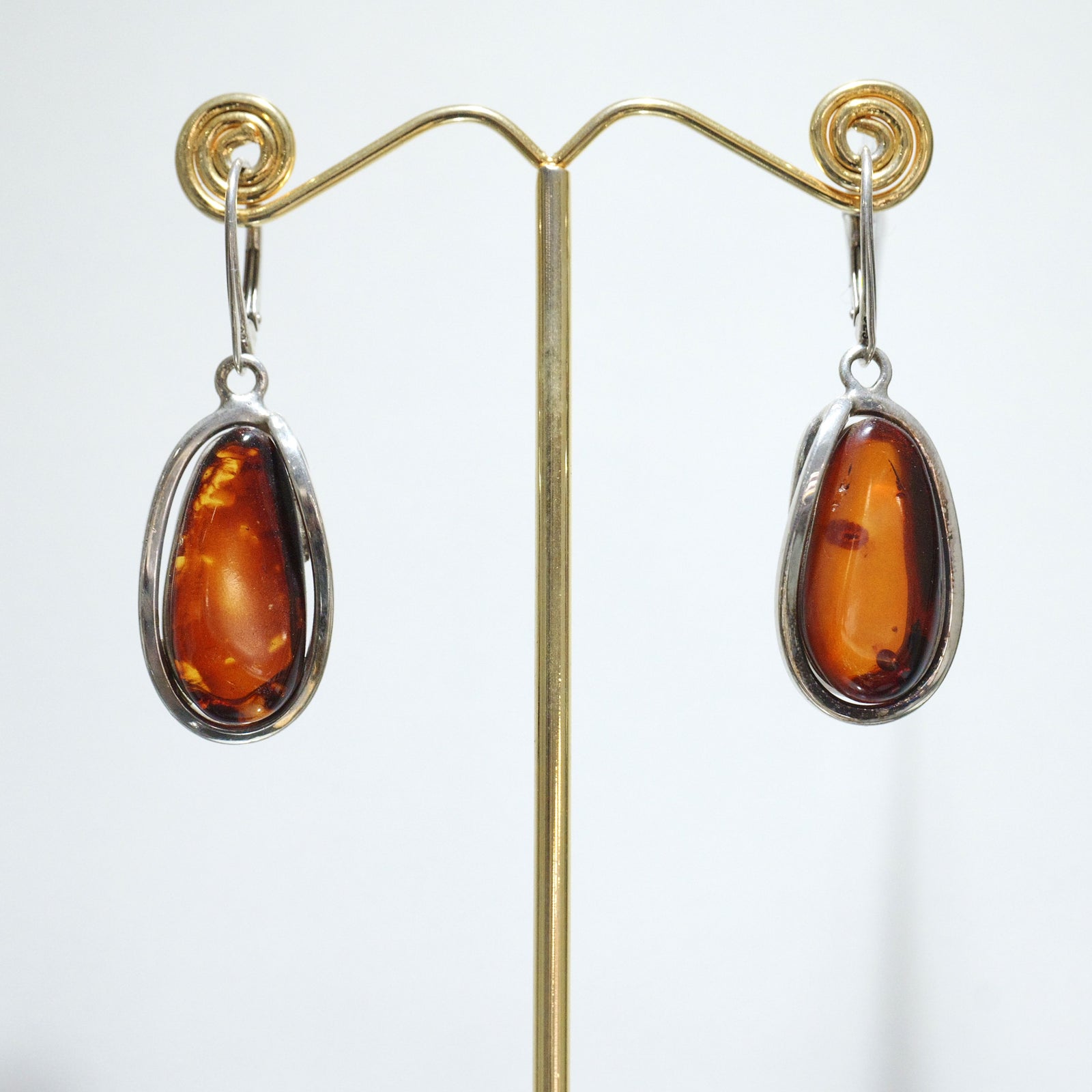 Sterling Silver Dark Amber Drop Earrings