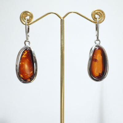 Sterling Silver Dark Amber Drop Earrings