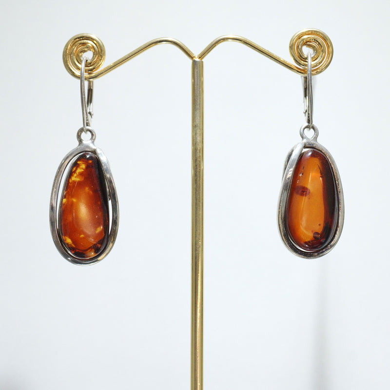 Sterling Silver Dark Amber Drop Earrings