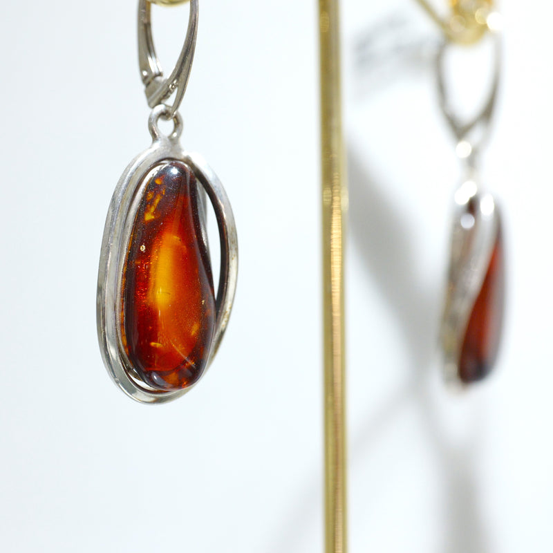 Sterling Silver Dark Amber Drop Earrings