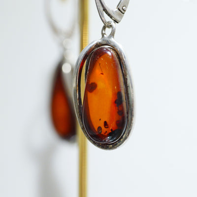 Sterling Silver Dark Amber Drop Earrings