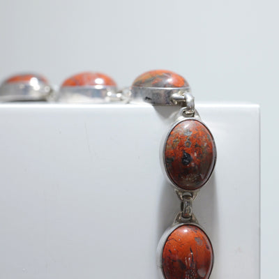 Silver and Oval Bezel Set Jasper Bracelet T-Bar Clasp