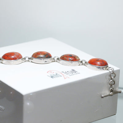Silver and Oval Bezel Set Jasper Bracelet T-Bar Clasp