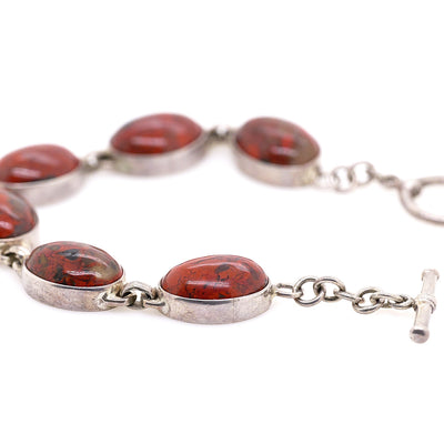 Silver and Oval Bezel Set Jasper Bracelet T-Bar Clasp
