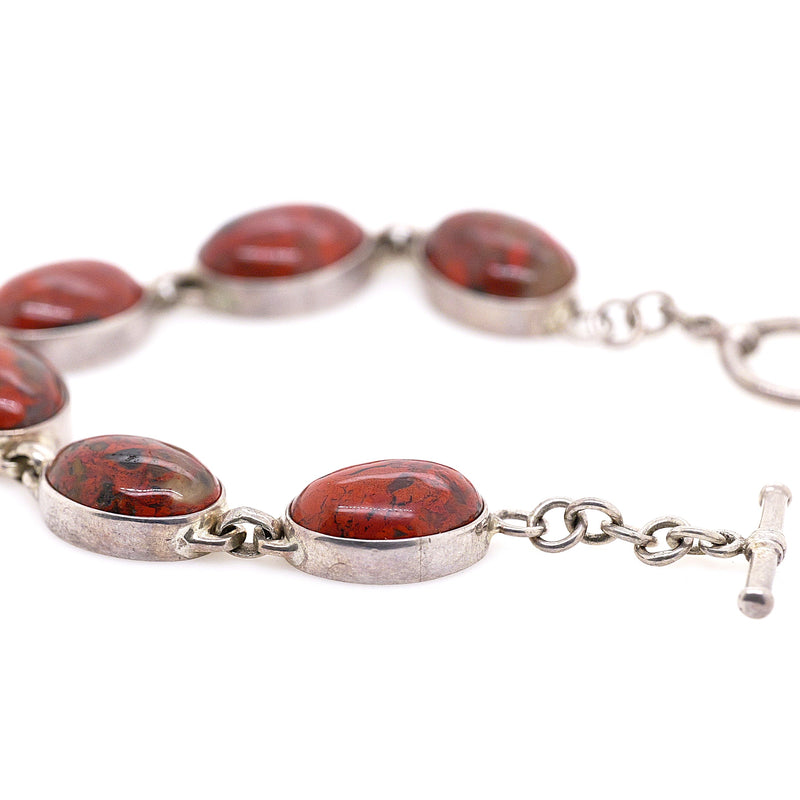 Silver and Oval Bezel Set Jasper Bracelet T-Bar Clasp