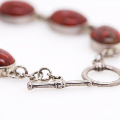Silver and Oval Bezel Set Jasper Bracelet T-Bar Clasp