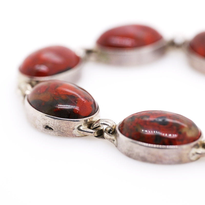 Silver and Oval Bezel Set Jasper Bracelet T-Bar Clasp