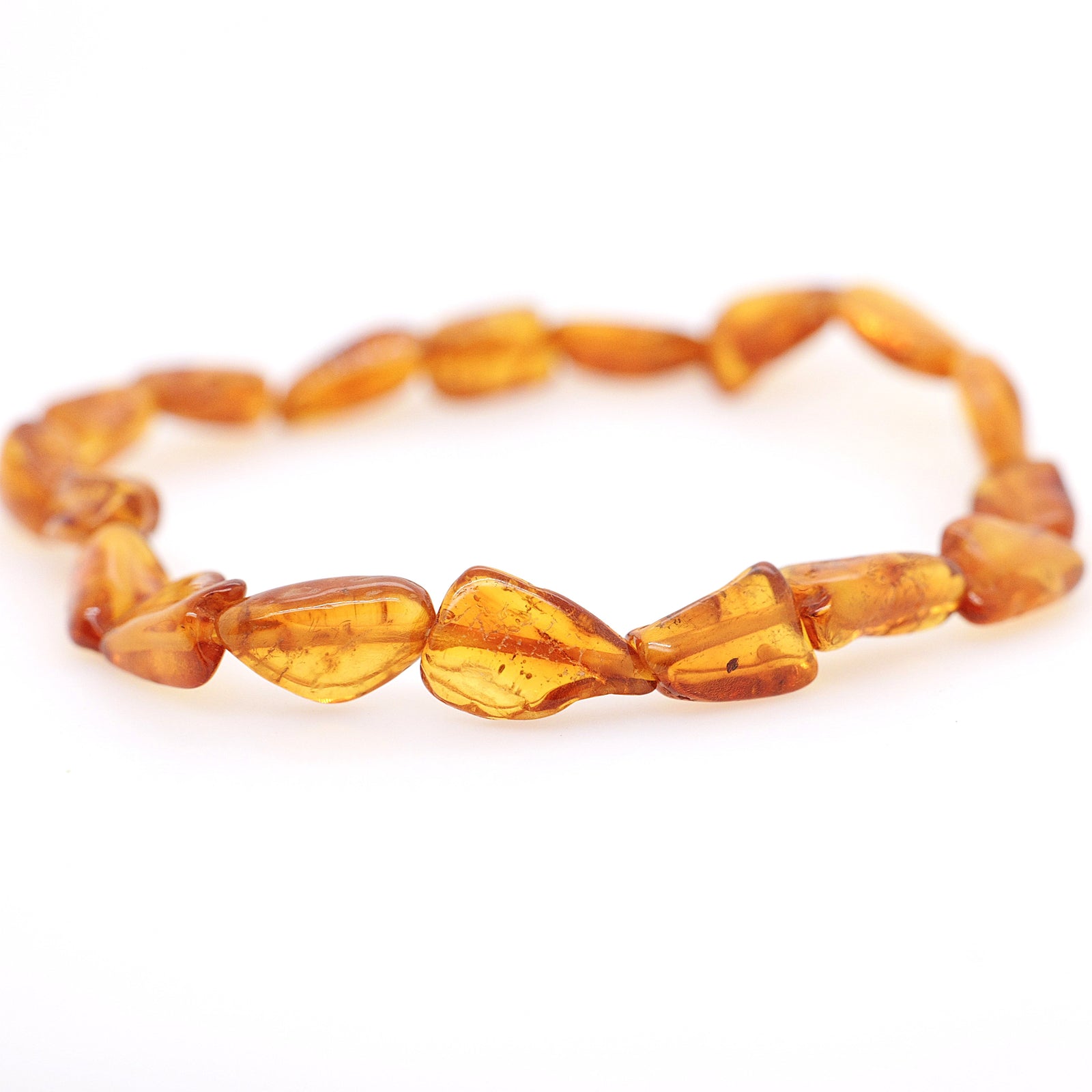Natural Baltic Amber Warm Tone Baroque Shaped Small Stretchy Bracelet