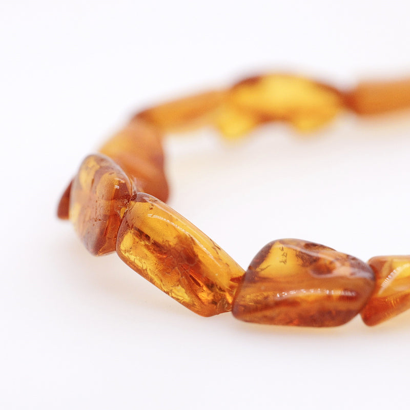 Natural Baltic Amber Warm Tone Baroque Shaped Small Stretchy Bracelet