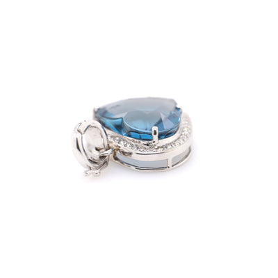 18ct White Gold Heart Shaped London Blue Topaz and Diamond Enhancer Pendant