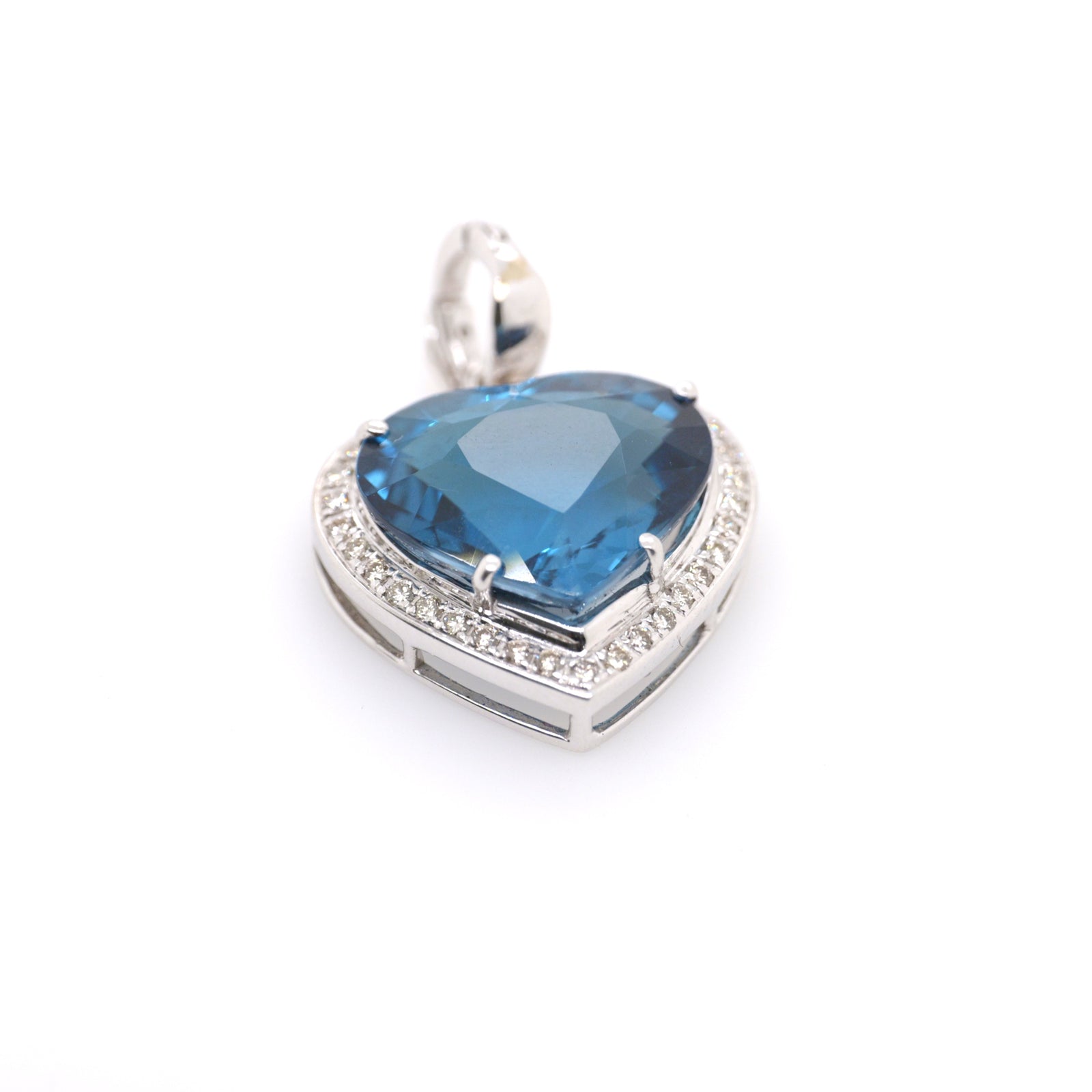 18ct White Gold Heart Shaped London Blue Topaz and Diamond Enhancer Pendant