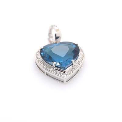 18ct White Gold Heart Shaped London Blue Topaz and Diamond Enhancer Pendant