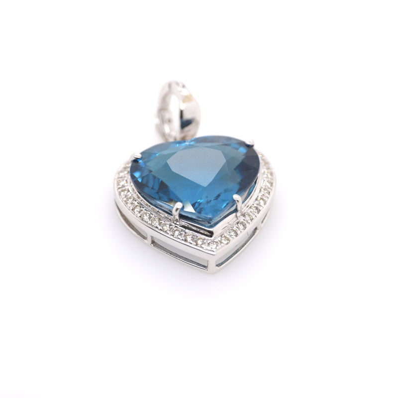 18ct White Gold Heart Shaped London Blue Topaz and Diamond Enhancer Pendant