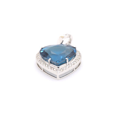 18ct White Gold Heart Shaped London Blue Topaz and Diamond Enhancer Pendant