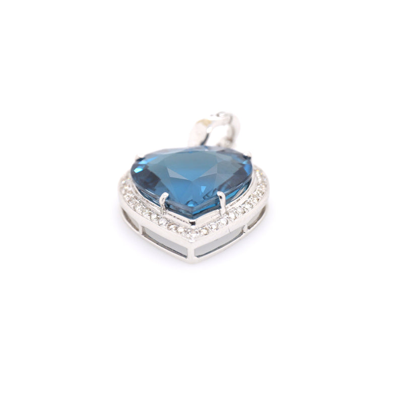 18ct White Gold Heart Shaped London Blue Topaz and Diamond Enhancer Pendant