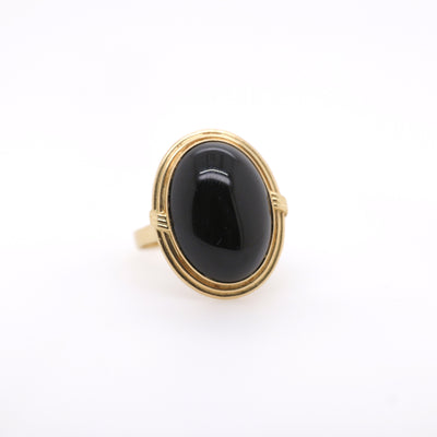 14ct Yellow Gold Large Bezel Set Oval Onyx Dress Ring