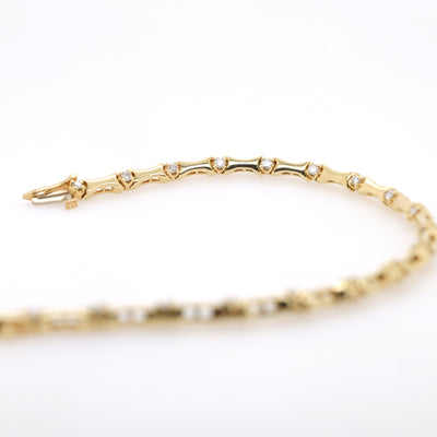 18ct Yellow Gold Curved Bar Link and Diamond Bracelet