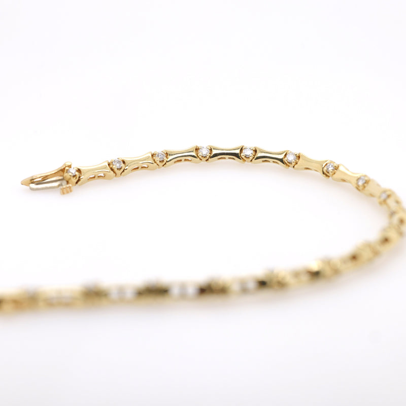 18ct Yellow Gold Curved Bar Link and Diamond Bracelet