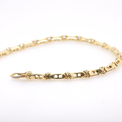 18ct Yellow Gold Curved Bar Link and Diamond Bracelet