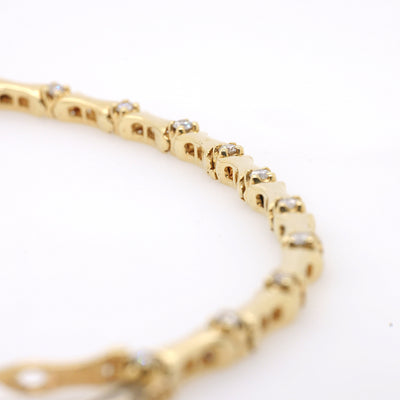 18ct Yellow Gold Curved Bar Link and Diamond Bracelet