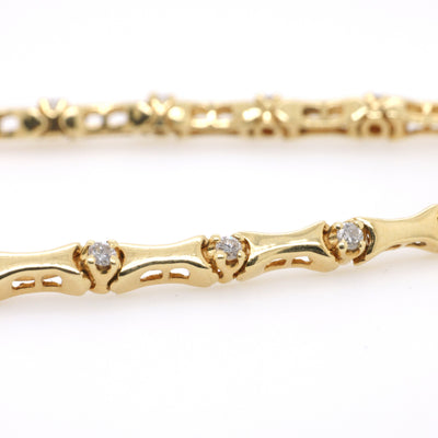 18ct Yellow Gold Curved Bar Link and Diamond Bracelet