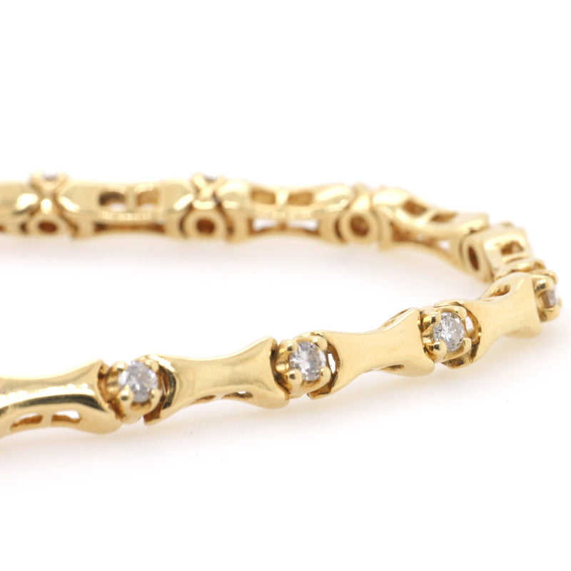 18ct Yellow Gold Curved Bar Link and Diamond Bracelet