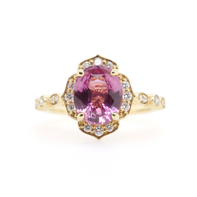 18ct Yellow Gold Padparadscha Sapphire and Diamond Ring
