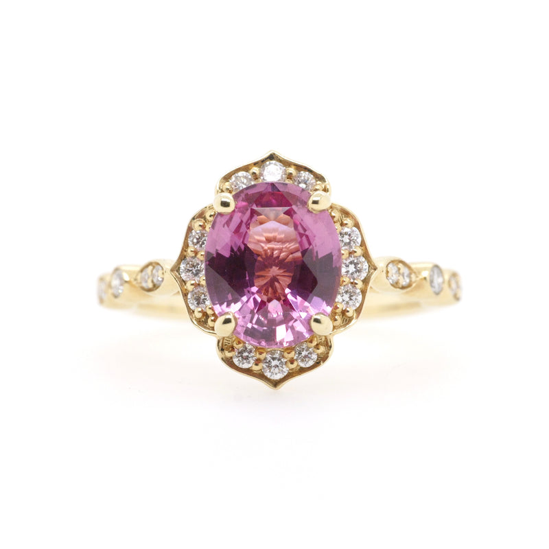 18ct Yellow Gold Padparadscha Sapphire and Diamond Ring