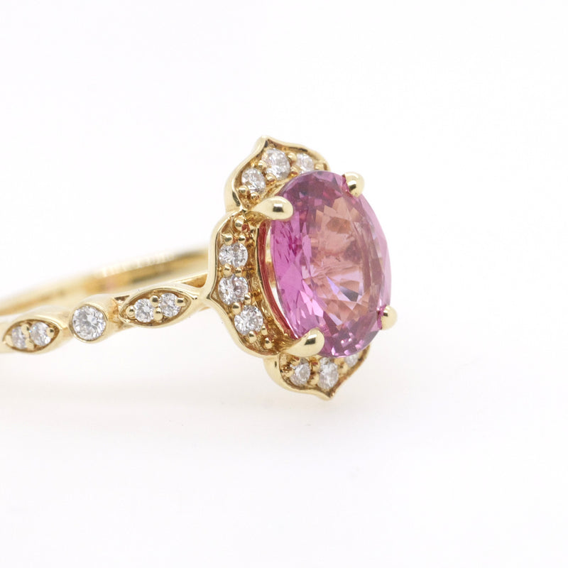 18ct Yellow Gold Padparadscha Sapphire and Diamond Ring
