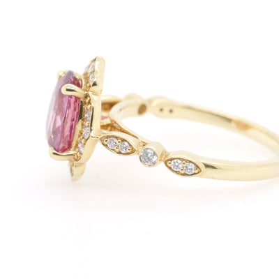 18ct Yellow Gold Padparadscha Sapphire and Diamond Ring