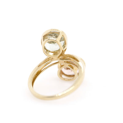9ct Yellow Gold Oval Green Amethyst and Oval Morganite Ring