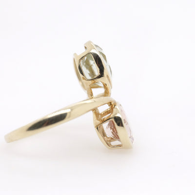 9ct Yellow Gold Oval Green Amethyst and Oval Morganite Ring