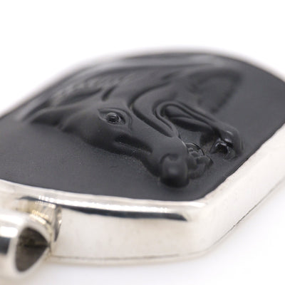 Sterling Silver Handmade Black Obsidian Carved Wolf Head Pendant
